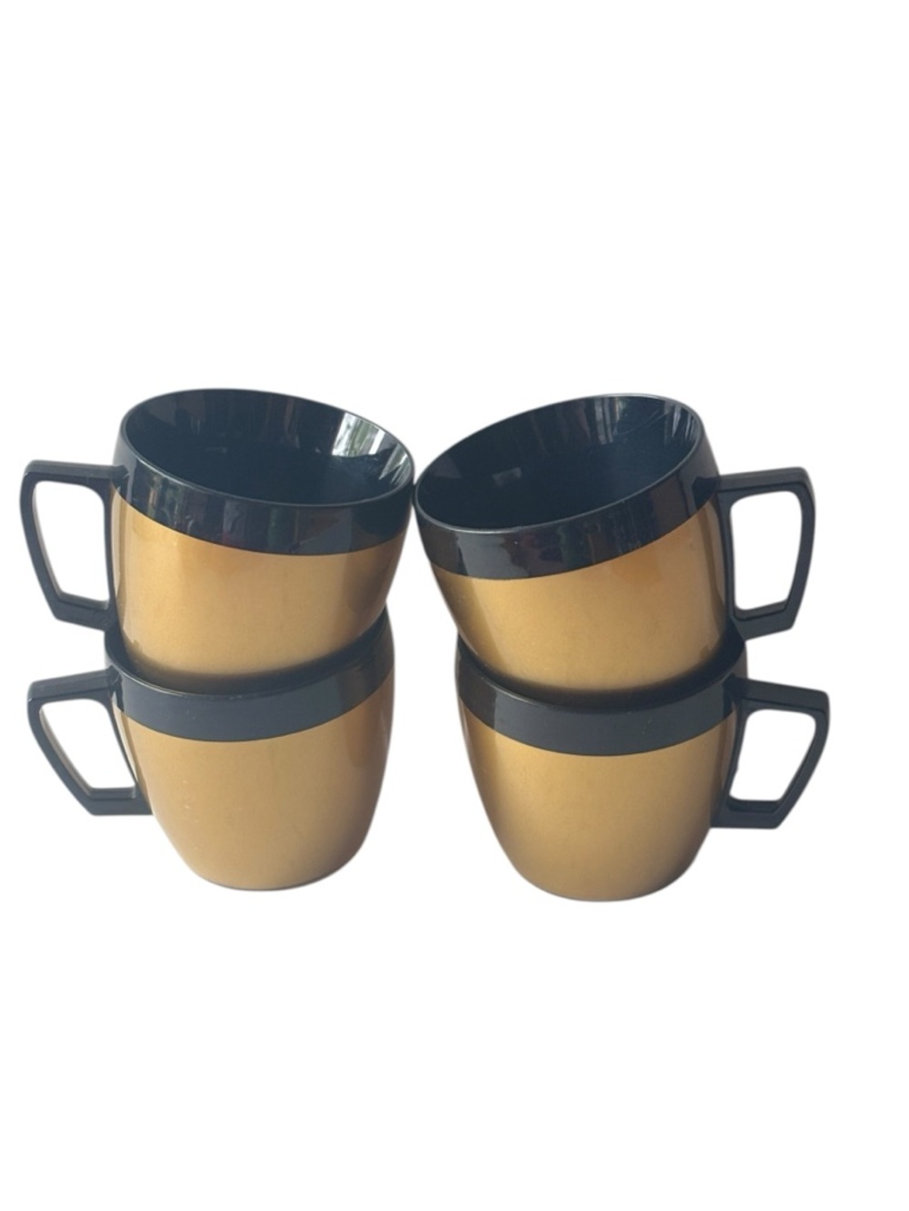 4 VTG West Bend Thermo-Serv mugs gold & black MCM Retro Coffee insulated mugs